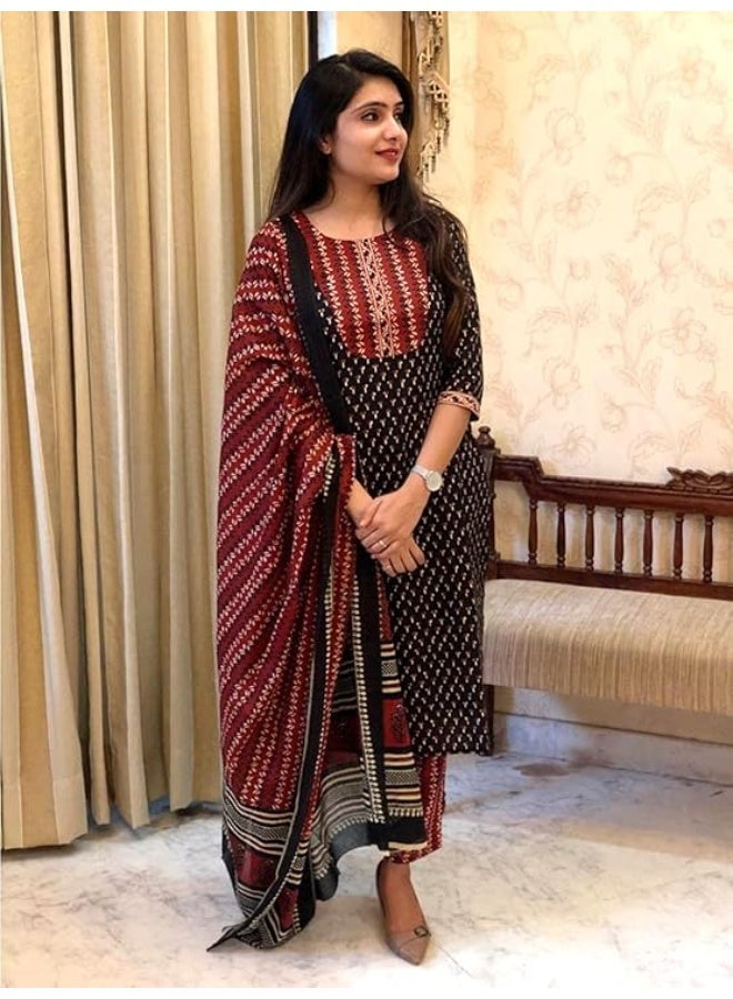 Pinkmint store Printed Round Neck Kurta & Pant with Dupatta Set ll Traditional Kurta Set 2XL - Image 3