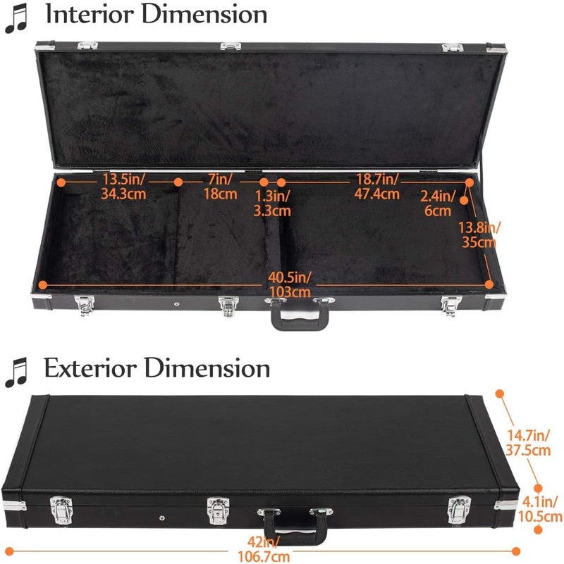 MegArya Electric Guitar Hard Shell Case for Standard Electric Guitars - Black - Image 2