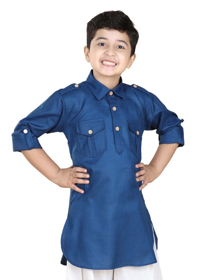 AJ DEZINES ملابس أطفال تقليدية قميص باثاني أزرق من القطن الخالص للأولاد (قميص فقط) (DUP_KURTA-1232-BLUE-6) - Image 1