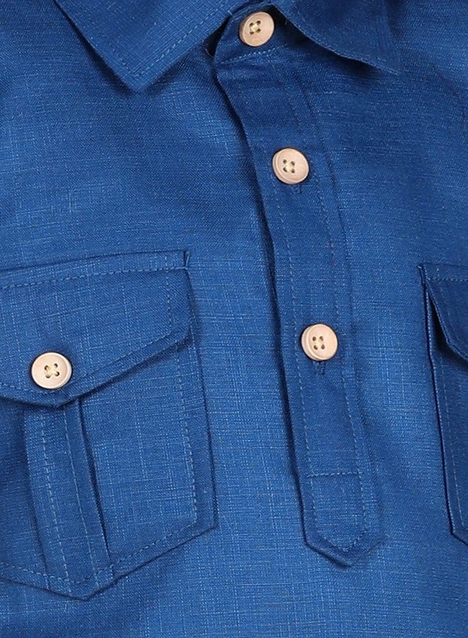 AJ DEZINES ملابس أطفال تقليدية قميص باثاني أزرق من القطن الخالص للأولاد (قميص فقط) (DUP_KURTA-1232-BLUE-6) - Image 4