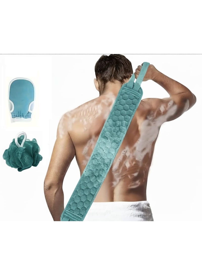 ALMASI 3-Piece Bath and Exfoliation Set – Includes Long-Handled Back Loofah, Body Exfoliating Glove, and Foam Body Sponge – Complete Shower Kit for Deep Cleansing and Skin Care. - Image 1