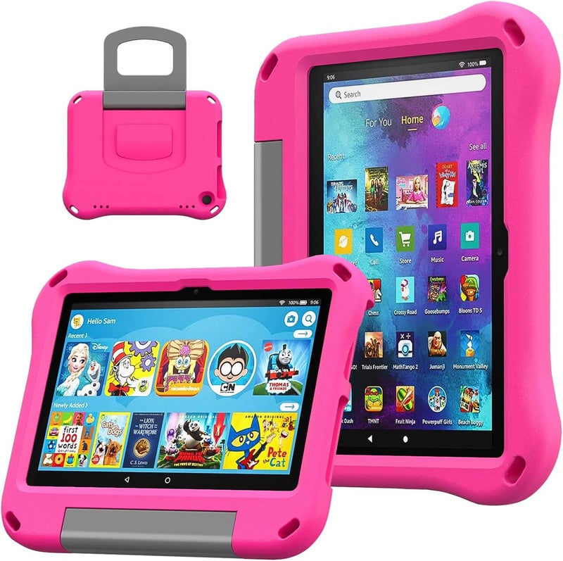 غلاف جهاز Fire HD 8 اللوحي، غلاف Fire HD 8 Plus للأطفال، غلاف الأطفال المقاوم للصدمات من DiHines بمقبض وحامل مقاوم للأطفال لجهاز Amazon Kindle Fire HD 8 وFire HD 8 Plus (شاشة 8 بوصة) الجيل العاشر 2020، وردي - Image 1