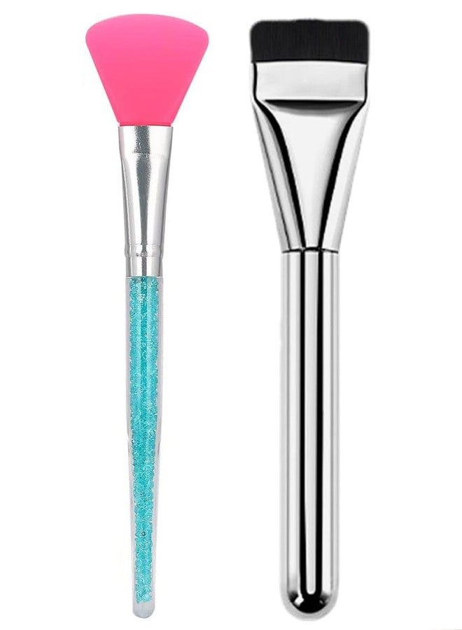 Aternal فرشاة مسطحة لقناع الوجه للمكياج السائل، فرشاة كريم أساس سائل لقناع الوجه، فرشاة معدنية لوضع المكياج، فرشاة قناع الطين، فرش مكياج، فرش أقنعة الوجه، عبوة من قطعتين - Image 1