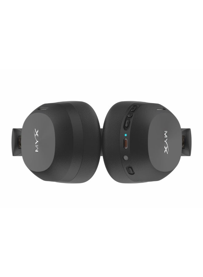 MYX EchoWave MX-V11 Wireless Headphones | Active Noise Cancellation (18dB) | Bluetooth 5.4 | 38H Playtime | Foldable & Rotatable Design | Built-in Microphone | Lightweight & Ergonomically Designed | Deep Bass | Compatible with iPhone, Samsung, Laptop, Tablet - Black - Image 2