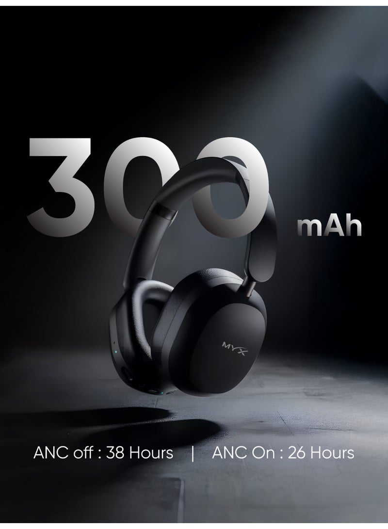 MYX EchoWave MX-V11 Wireless Headphones | Active Noise Cancellation (18dB) | Bluetooth 5.4 | 38H Playtime | Foldable & Rotatable Design | Built-in Microphone | Lightweight & Ergonomically Designed | Deep Bass | Compatible with iPhone, Samsung, Laptop, Tablet - Black - Image 4