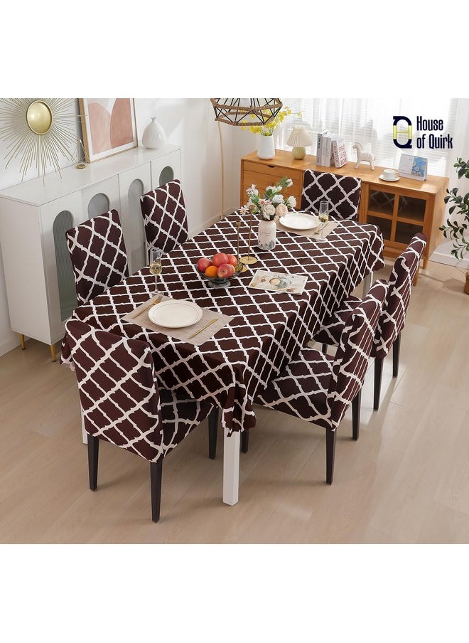 HOUSE OF QUIRK House of Quirk Dining Chair Cover with Table Covers for Kitchen Waterproof Dining Table Cloth (Brown Diamond, 1 Table Cover + 6 Chair Cover)  - Image 2