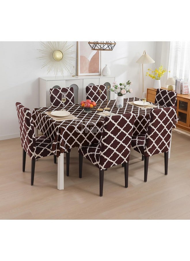 HOUSE OF QUIRK House of Quirk Dining Chair Cover with Table Covers for Kitchen Waterproof Dining Table Cloth (Brown Diamond, 1 Table Cover + 6 Chair Cover)  - Image 1