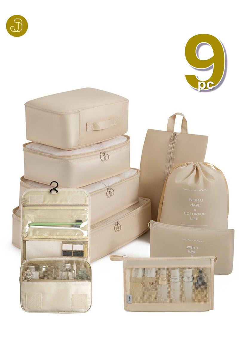 JOYYE 9pcs Packing Cubes for Suitcase Luggage, Travel Luggage Packing Organizer Set, Travel Essentials for Carry on, Storage Bags for Clothes Shoes Toiletry Makeup (Beige) - Image 1