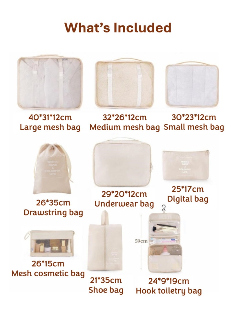 JOYYE 9pcs Packing Cubes for Suitcase Luggage, Travel Luggage Packing Organizer Set, Travel Essentials for Carry on, Storage Bags for Clothes Shoes Toiletry Makeup (Beige) - Image 2