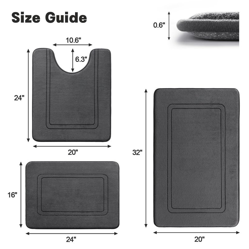 YIHOUSE Memory Foam Bath Mat Set, Non Slip Bath Mats for Bathroom, Super Soft and Water Absorbent Bath Rug Set, Machine Washable U Shape Toilet Mats, Dark Grey - Image 5