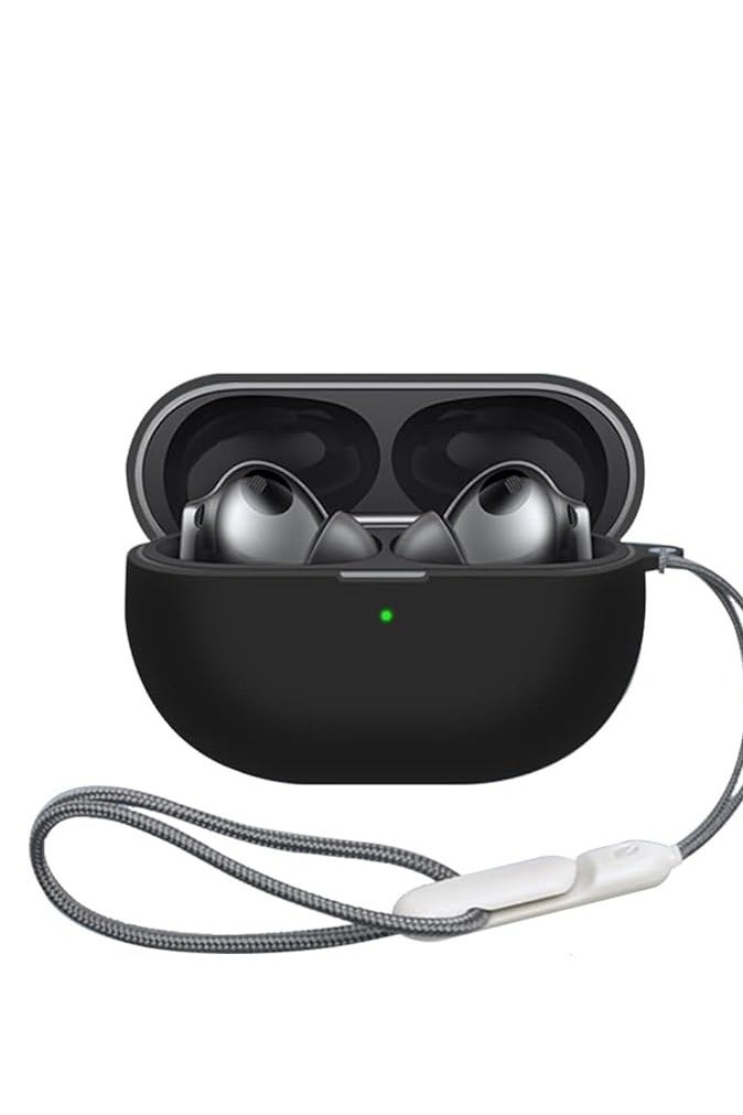 Silicone Protective Case Compatible with Huawei FreeBuds Pro 4 with Carabiner and Lanyard (Black)