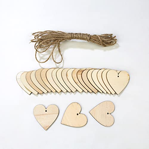 Meetppy GUZON 100 Pieces 2" Natural Heart Wood Slices, DIY Wooden Ornaments Unfinished Predrilled Wooden Heart Embellishments with Natural Twine for Valentine's Day, Wedding,Thanksgiving, Christmas - Image 1