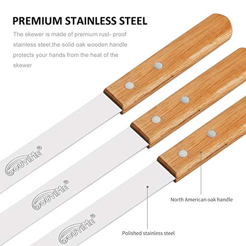 Goutime 23 X 5/8 Inch Stainless Steel Shish Kabob Barbecue BBQ Skewers with Wood Handle for Outdoor Cooking Grilling, Set of 7 with Bag - Image 2