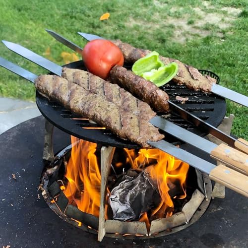 Goutime 23 X 5/8 Inch Stainless Steel Shish Kabob Barbecue BBQ Skewers with Wood Handle for Outdoor Cooking Grilling, Set of 7 with Bag - Image 5