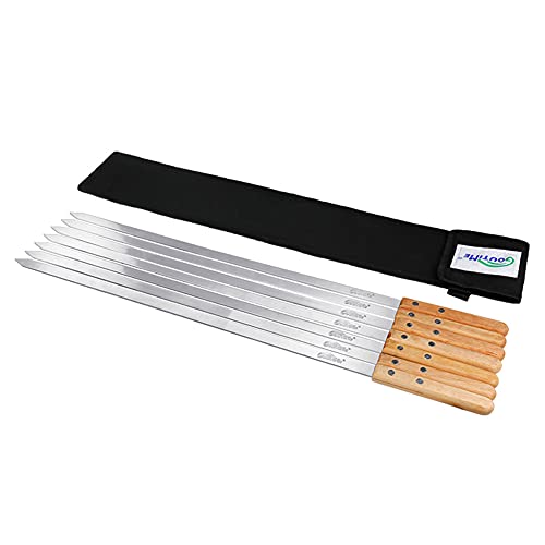 Goutime 23 X 5/8 Inch Stainless Steel Shish Kabob Barbecue BBQ Skewers with Wood Handle for Outdoor Cooking Grilling, Set of 7 with Bag - Image 1