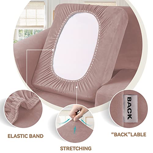 WEERRW Velvet Stretch Chair Sofa Slipcover - 2 Pieces Luxury Soft Velvet Plush Couch Cover Furniture Protector with Elastic Bottom for Pets, Machine Washable, Pink, Small - Image 3