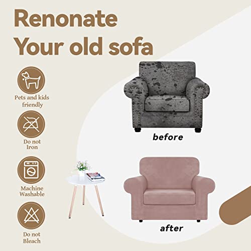 WEERRW Velvet Stretch Chair Sofa Slipcover - 2 Pieces Luxury Soft Velvet Plush Couch Cover Furniture Protector with Elastic Bottom for Pets, Machine Washable, Pink, Small - Image 5