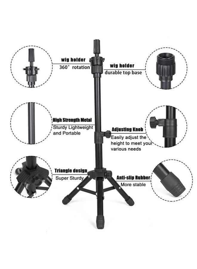 حامل ثلاثي القوائم للشعر المستعار، حامل رأس مانيكان قابل للتعديل بطول 25 بوصة، حامل رأس شعر مستعار لرؤوس التدريب ورأس كتلة القماش (رأس المانيكان غير متضمن) (اللون: أسود) - Image 5