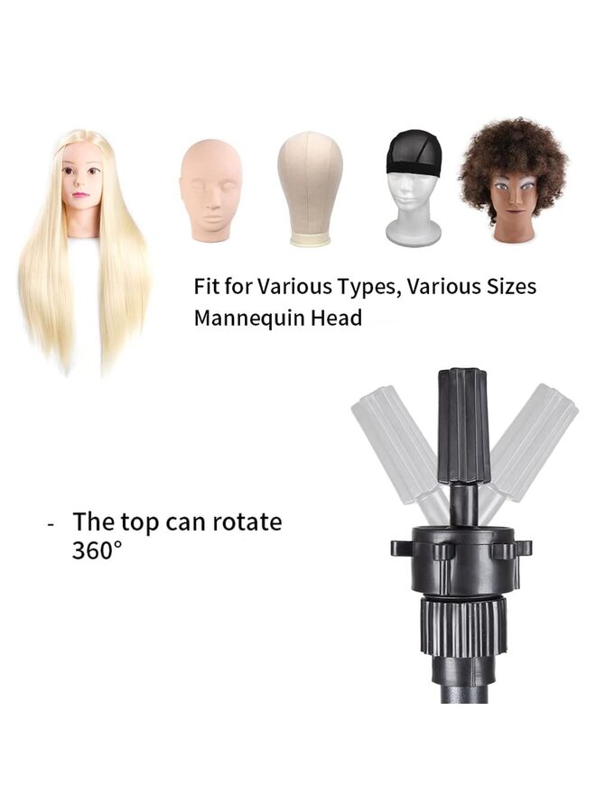 حامل ثلاثي القوائم للشعر المستعار، حامل رأس مانيكان قابل للتعديل بطول 25 بوصة، حامل رأس شعر مستعار لرؤوس التدريب ورأس كتلة القماش (رأس المانيكان غير متضمن) (اللون: أسود) - Image 4