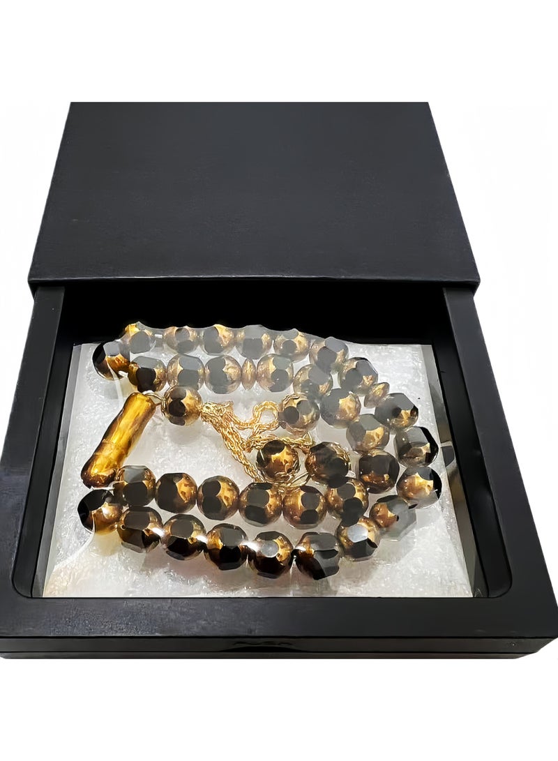 Gift Box with 33-Bead Tasbih Prayer Bracelet, Golden & Black Polished Finish, Islamic Rosary Misbaha Sibha, Perfect Gift for Ramadan & Eid - Image 2