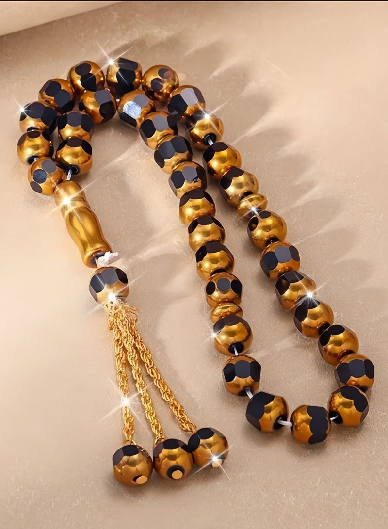 Gift Box with 33-Bead Tasbih Prayer Bracelet, Golden & Black Polished Finish, Islamic Rosary Misbaha Sibha, Perfect Gift for Ramadan & Eid - Image 1