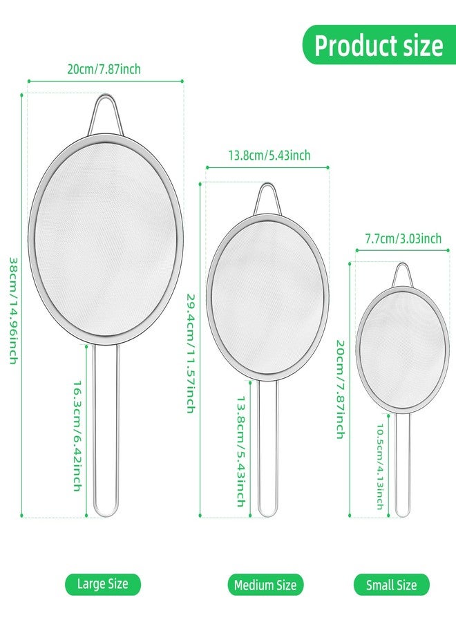 NUOMI Set of 3 Fine Mesh Strainer Spoon Stainless Steel Sieve Colander Sets Multifunctional Food Strainer with Long Handle for Sifting Flour, Tea, Frying Oil, Coffee Powder, Juice, Dia. 8/14/20 CM - Image 3