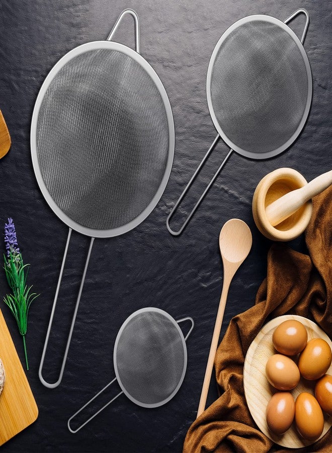 NUOMI Set of 3 Fine Mesh Strainer Spoon Stainless Steel Sieve Colander Sets Multifunctional Food Strainer with Long Handle for Sifting Flour, Tea, Frying Oil, Coffee Powder, Juice, Dia. 8/14/20 CM - Image 2