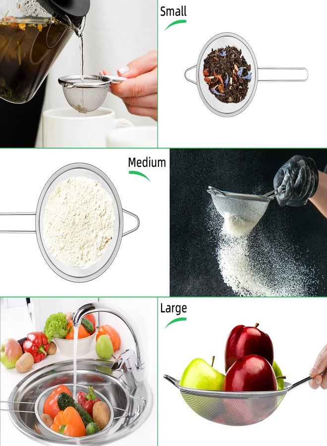 NUOMI Set of 3 Fine Mesh Strainer Spoon Stainless Steel Sieve Colander Sets Multifunctional Food Strainer with Long Handle for Sifting Flour, Tea, Frying Oil, Coffee Powder, Juice, Dia. 8/14/20 CM - Image 5