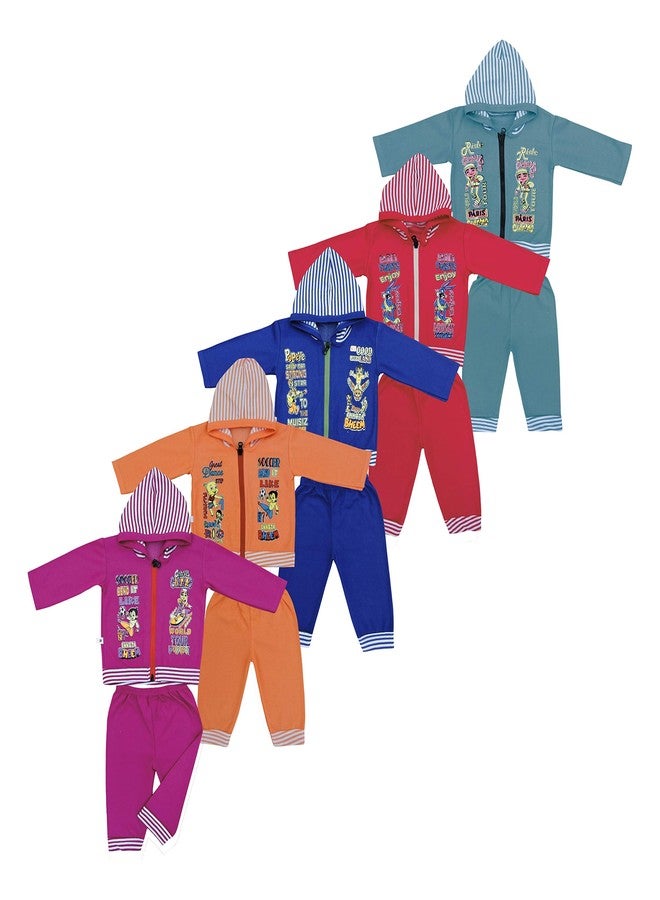 Kiddos Baby Boys and Girls Full Sleeve Printed Hoodie and Jogger Set Combo-Pack of 5 (18-24 Months) - Image 2