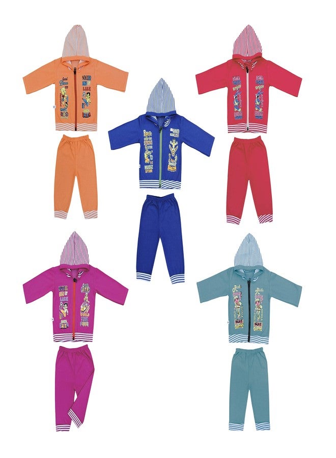 Kiddos Baby Boys and Girls Full Sleeve Printed Hoodie and Jogger Set Combo-Pack of 5 (18-24 Months) - Image 1