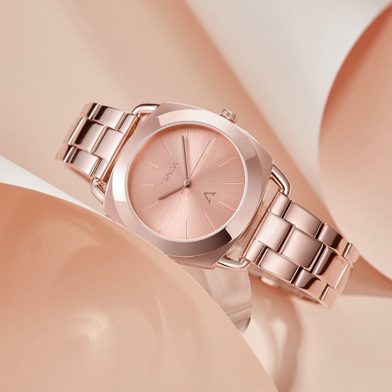 ترندا ساعة TRNDA النسائية بهيكل من الستانلس ستيل الذهبي الوردي وسوار من الستانلس ستيل الذهبي الوردي - Image 5