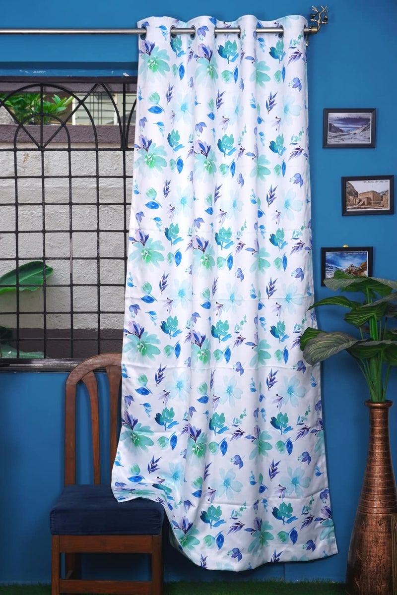 Parda Online 213 cm Floral Design Window Long Curtain (Blue & White) - Pack of 2 - Image 2
