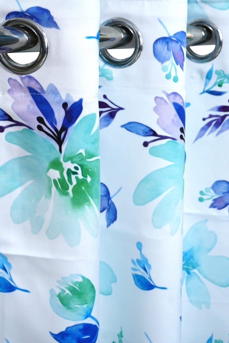 Parda Online 213 cm Floral Design Window Long Curtain (Blue & White) - Pack of 2 - Image 1