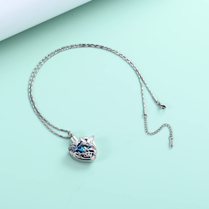 Yinplsmemory Hummingbird Cremation Jewelry Crystal Heart Urn Ashes Necklace for Women Men Memorial Keepsake Necklace of Loved One - Image 5