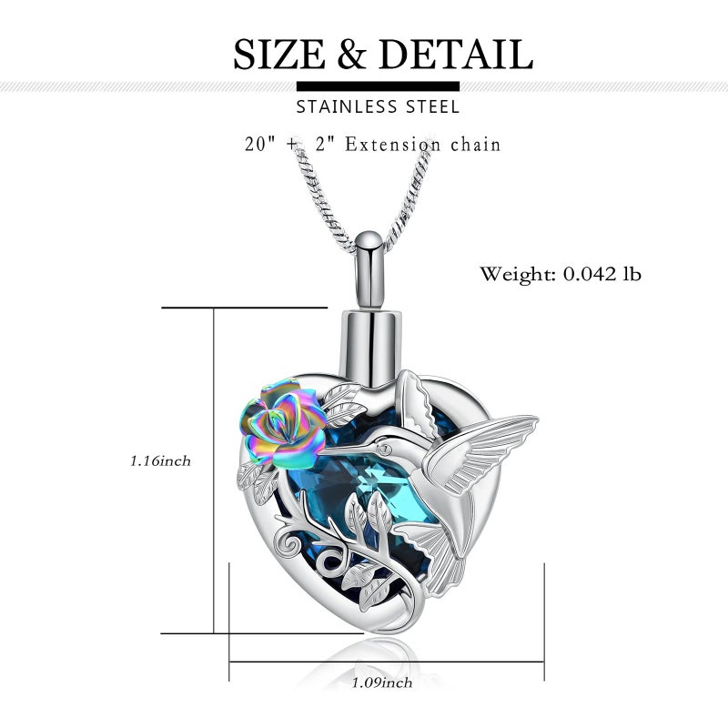 Yinplsmemory Hummingbird Cremation Jewelry Crystal Heart Urn Ashes Necklace for Women Men Memorial Keepsake Necklace of Loved One - Image 2
