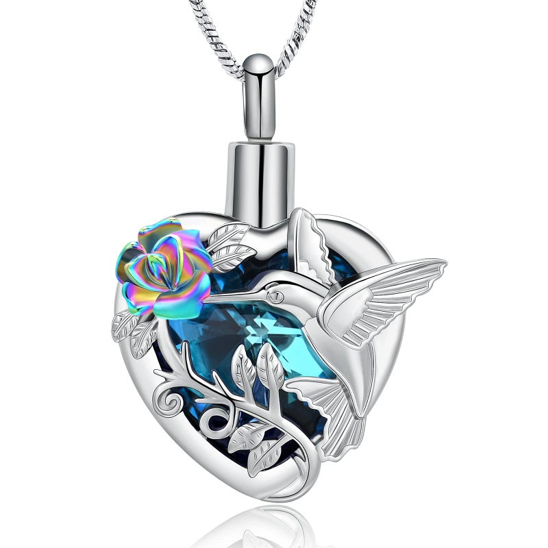 Yinplsmemory Hummingbird Cremation Jewelry Crystal Heart Urn Ashes Necklace for Women Men Memorial Keepsake Necklace of Loved One - Image 1