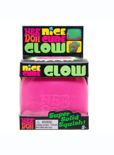 Schylling NeeDoh Nice Cube Glow Pink Squishy Sensory Fidget Toy, Glow in The Dark Stress Relief Squeeze Cube, Super Solid Squish Tactile Sensory Toy for Kids and Adults, Anxiety Relief, Ages 3+