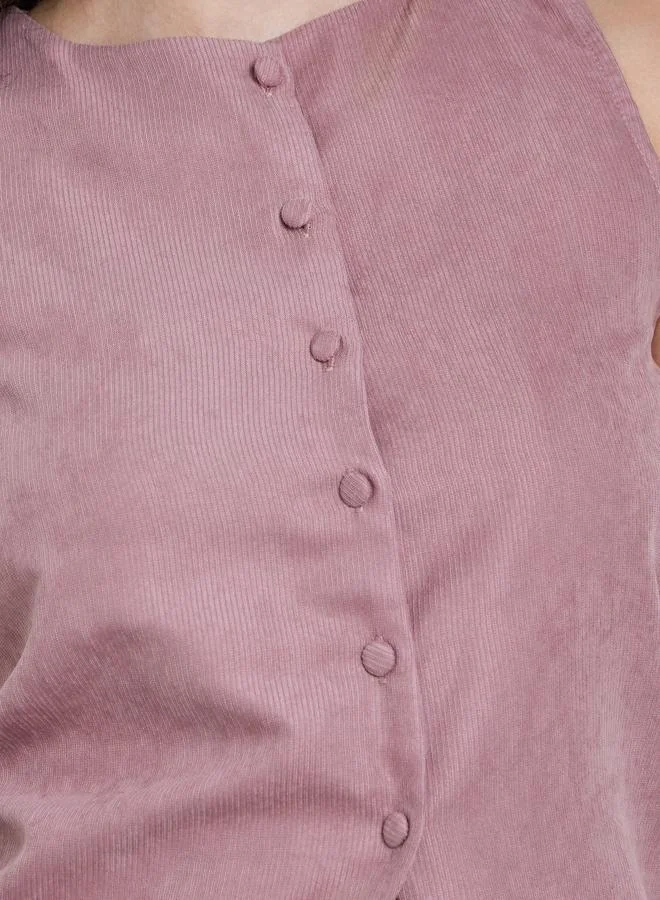 Styli Pink Styli Solid Round Neck Buttoned Vest for Women | Best Price UAE