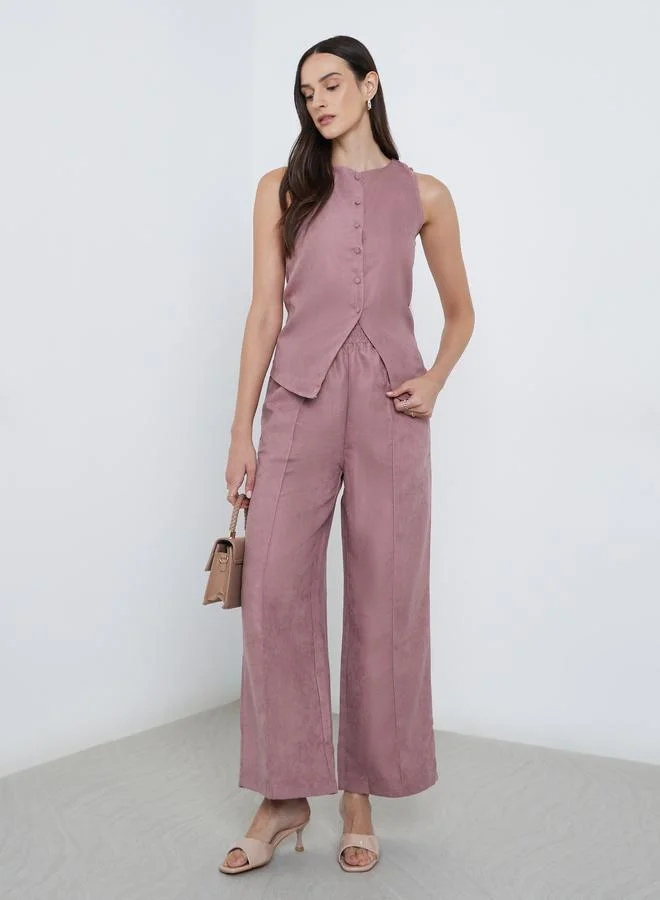 Styli Pink Styli Solid Round Neck Buttoned Vest for Women | Best Price UAE