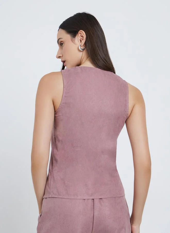 Styli Pink Styli Solid Round Neck Buttoned Vest for Women | Best Price UAE