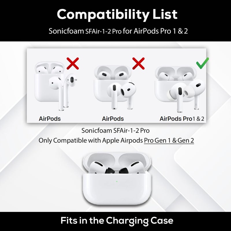 SONICFOAM (SFAir-1-2 Pro Medium Black) Memory Foam Earbud Tips - Compatible with AirPods Pro 1st & 2nd Gen - (10 Pack / 5 Pairs) - Image 5
