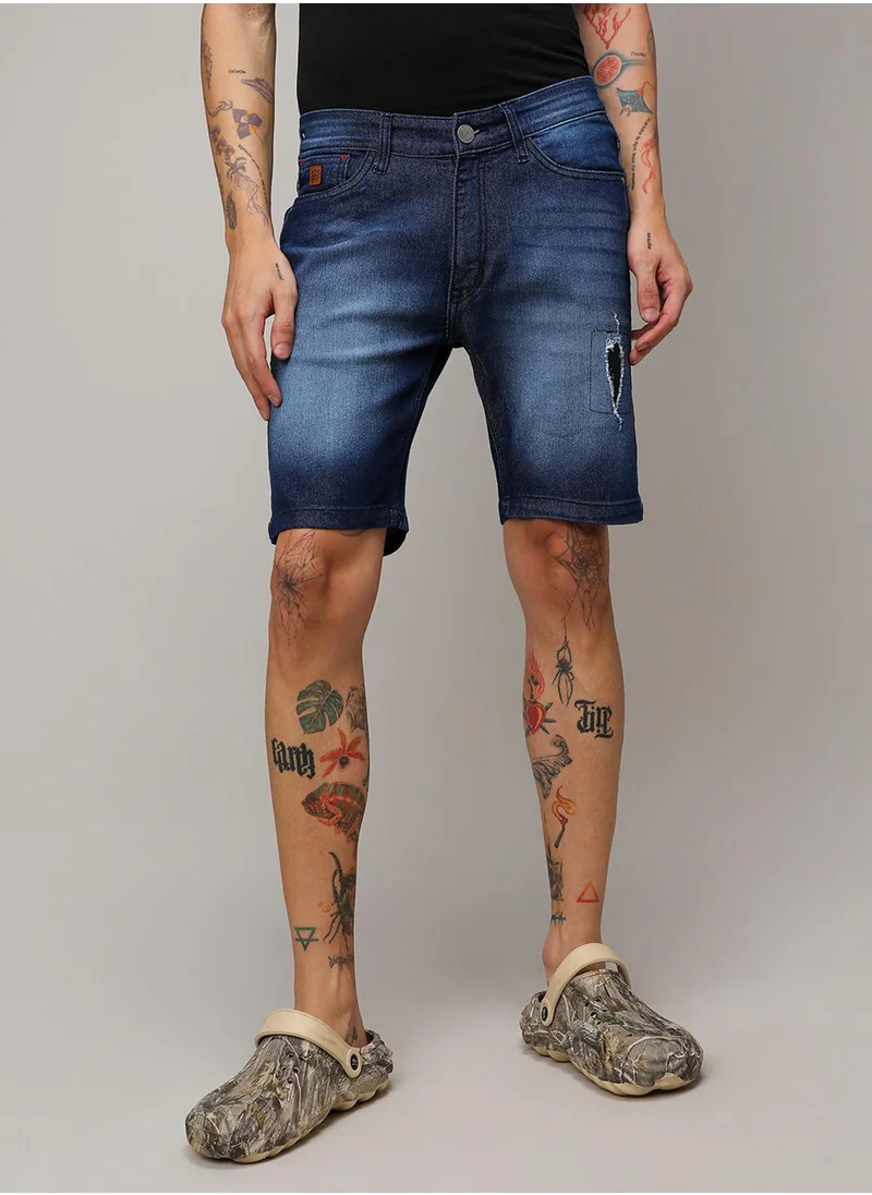 كامبوس سوترا Men's Navy Blue Side Distressed Denim Shorts