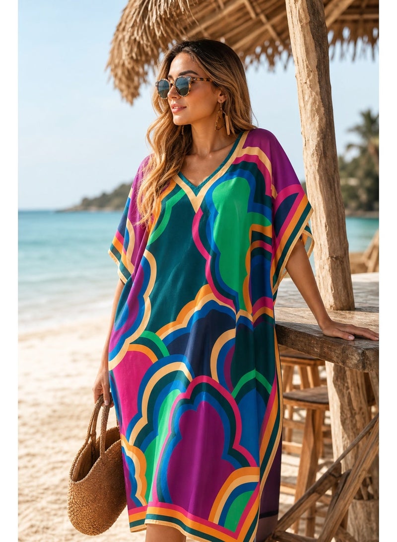 Beach Cover-Up, Beach Cover Ups for Women & Swimsuit Cover Up, Cotton Material, Lightweight Breathable & Sun Protection, Loose Elegant & Easy to Put On/Off, Fashionable High-End, Suitable for Beach Vacation, Hotel Resort & Daily Sun Protection, Ideal for Vacation Women & Modest Outfit Users, (One Size) - Image 2