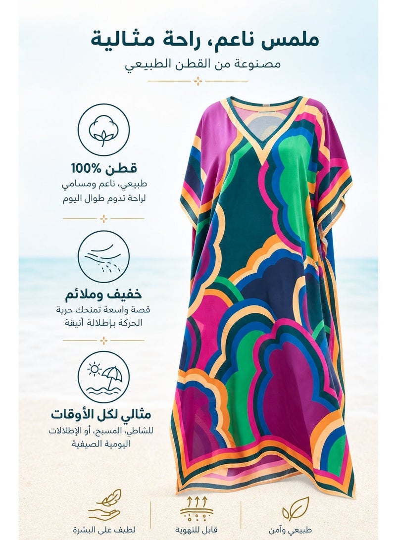 Beach Cover-Up, Beach Cover Ups for Women & Swimsuit Cover Up, Cotton Material, Lightweight Breathable & Sun Protection, Loose Elegant & Easy to Put On/Off, Fashionable High-End, Suitable for Beach Vacation, Hotel Resort & Daily Sun Protection, Ideal for Vacation Women & Modest Outfit Users, (One Size) - Image 3