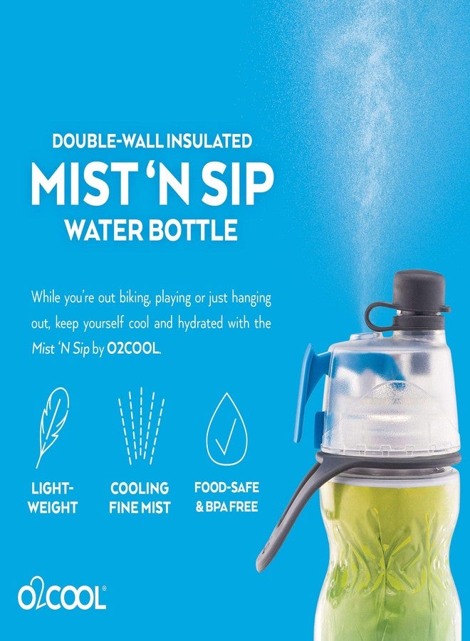 O2COOL Mist 'N Sip Misting Water Bottle 2-in-1 Mist And Sip Function With No Leak Pull Top Spout Reusable Sports Water Bottle - 20 oz (Blue Ombre) - Image 5