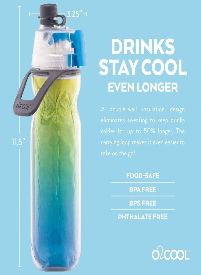O2COOL Mist 'N Sip Misting Water Bottle 2-in-1 Mist And Sip Function With No Leak Pull Top Spout Reusable Sports Water Bottle - 20 oz (Blue Ombre) - Image 3