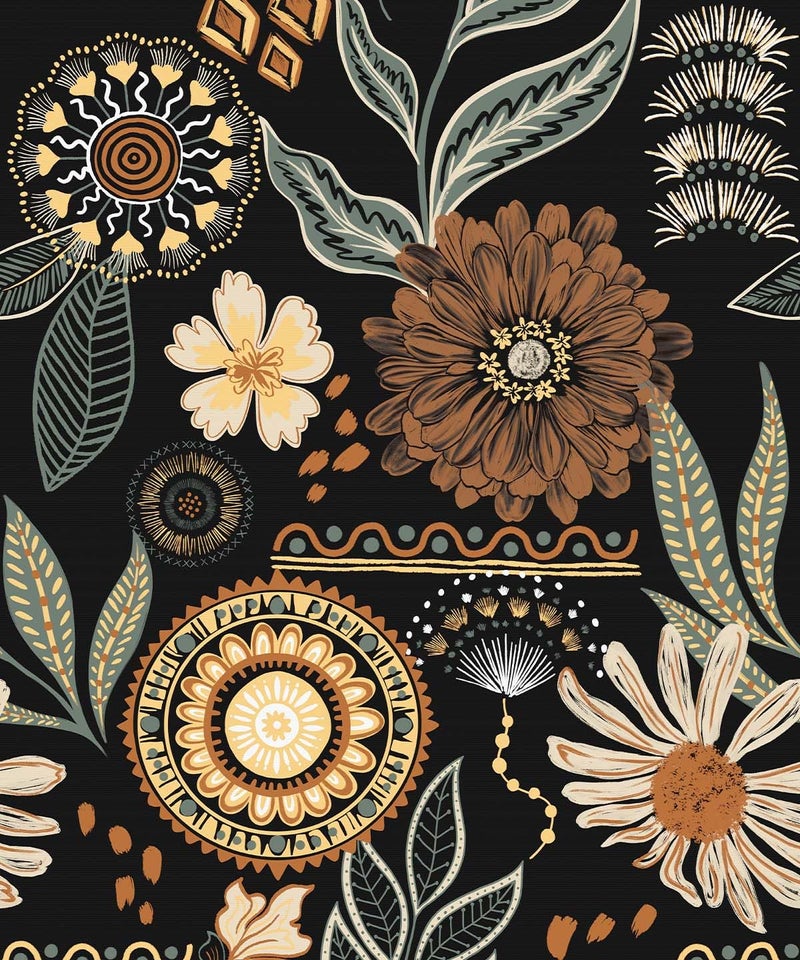 Naphite Boho Peel and Stick Wallpaper Vintage Floral Self Adhesive Wallpaper 393inL173inW Dark Botanical Sun Flower Contact Paper for Cabinets Drawers Removable Bathroom Bedroom Retro Wall Decor - Image 2
