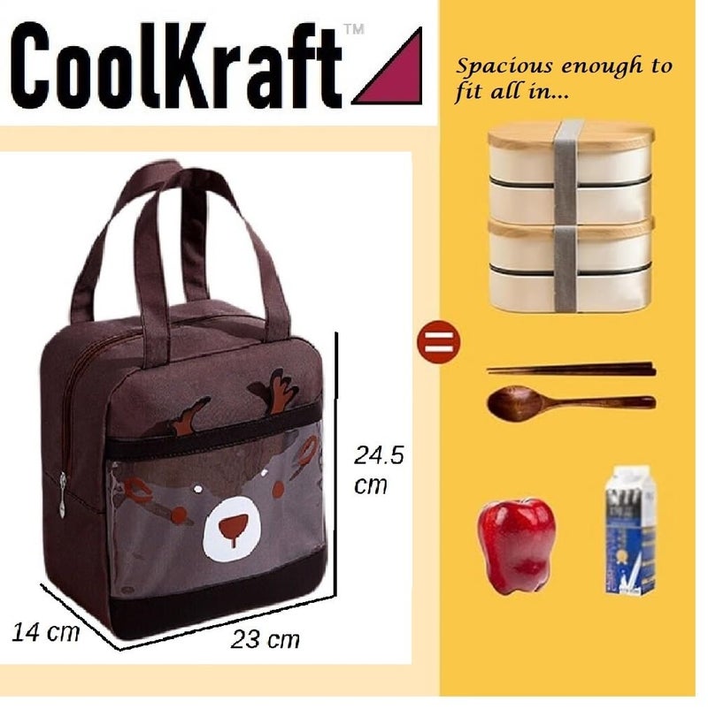 CoolKraft Lunch Bag for School Kids Girls Cute Design Bag for Boys Girls Women Travel Picnic Bag Organize Store Hot Cold Insulated Portable Tiffin Bag 245 x 23 x 14 cm Brown Reindeer - Image 2