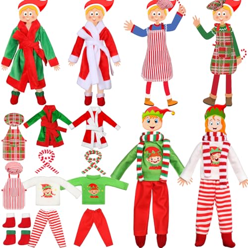 Jenaai 12 Pieces Christmas Elf Clothes Accessories Set Mini Outfit Include Elf Skirt Fluffy Vest Bathrobe Swing Sleeping Bag Scarf Apron Hats SocksCasual Style - Image 1