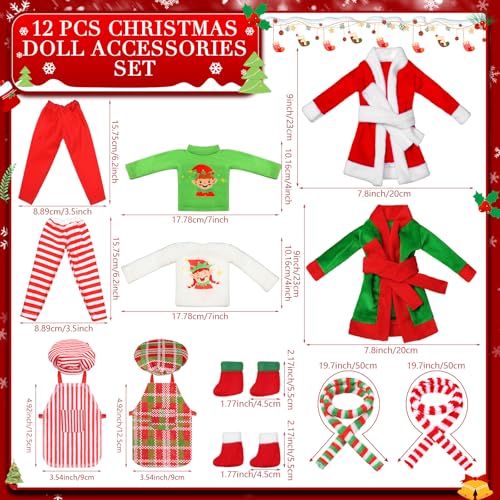 Jenaai 12 Pieces Christmas Elf Clothes Accessories Set Mini Outfit Include Elf Skirt Fluffy Vest Bathrobe Swing Sleeping Bag Scarf Apron Hats SocksCasual Style - Image 3